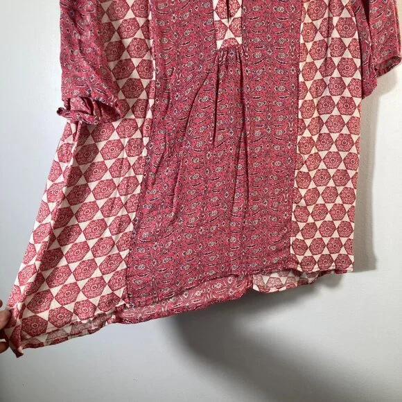 Womens Lucky Brand Short Sleeve Blouse Peep Hole Front XL Orange Cream XL Viscos - Picture 5 of 8